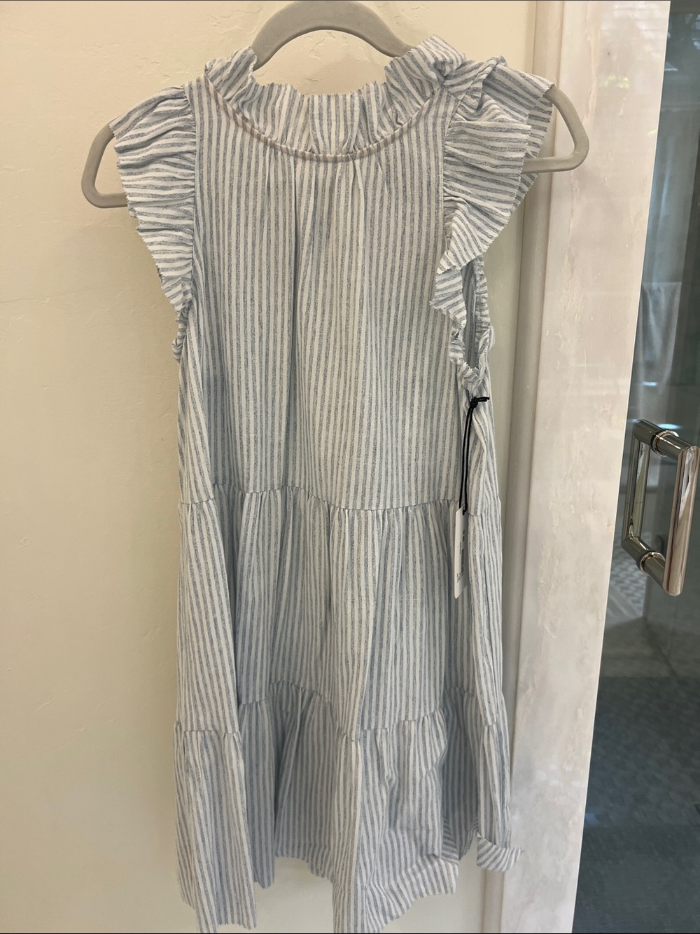 SAYLOR Blue and White Striped Ruffle Tiered Dress
